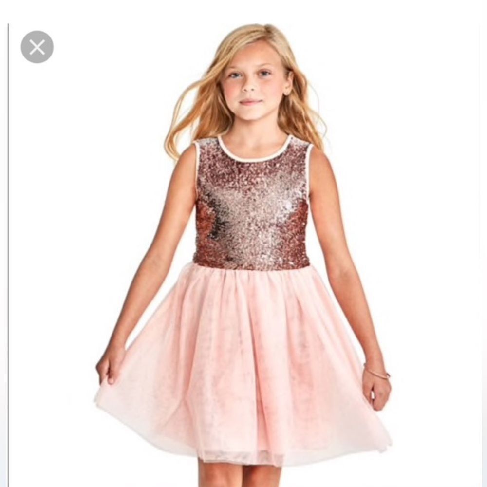 CHILDREN’S PLACE GIRLS SIZE LARGE 10/12 PINK SEQUINED DRESS